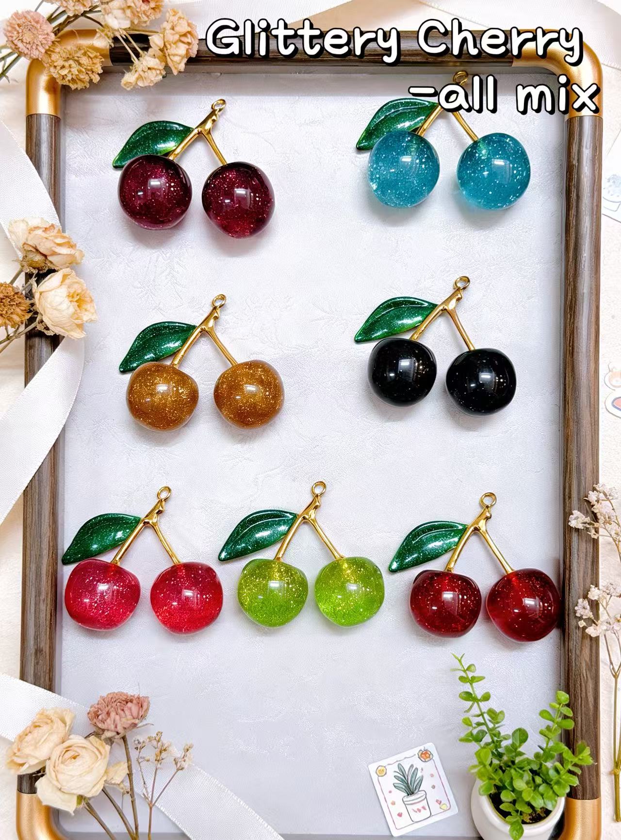 【Glittery Cherry】Fancy Glittery cherry charms
