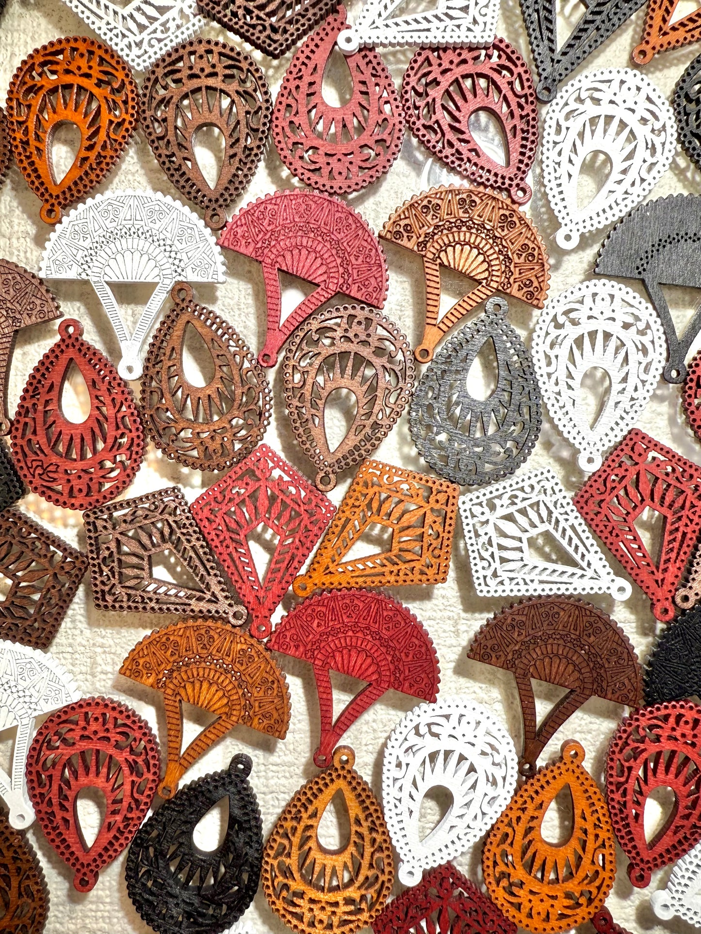 A001.NEW【Carved Wonders】20% OFF wooden intricate drilled charms, earrings/keychain/wind-bells