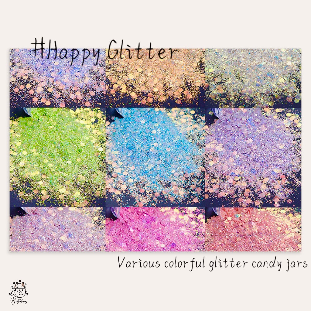 A001【Happy Glitter 2.0】Rare Stock, various colorful glitter candy jar, for nails/snowball tumbler/resin making etc