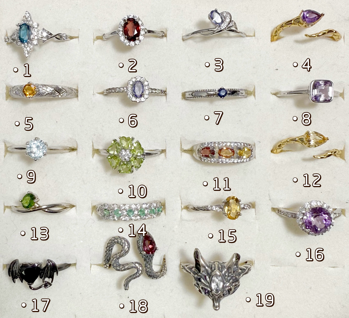 【Jewelry PRO】S925 Silver Natural Crystal Adjustable Rings, silver band with 18k gold plated