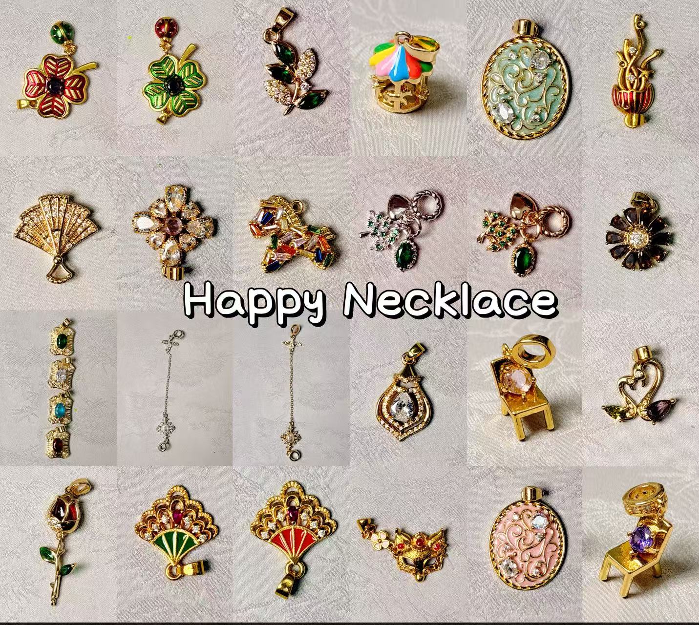 A24【Happy Necklace】200+ 18k-gold plated pendant for necklace/earring/bracelet