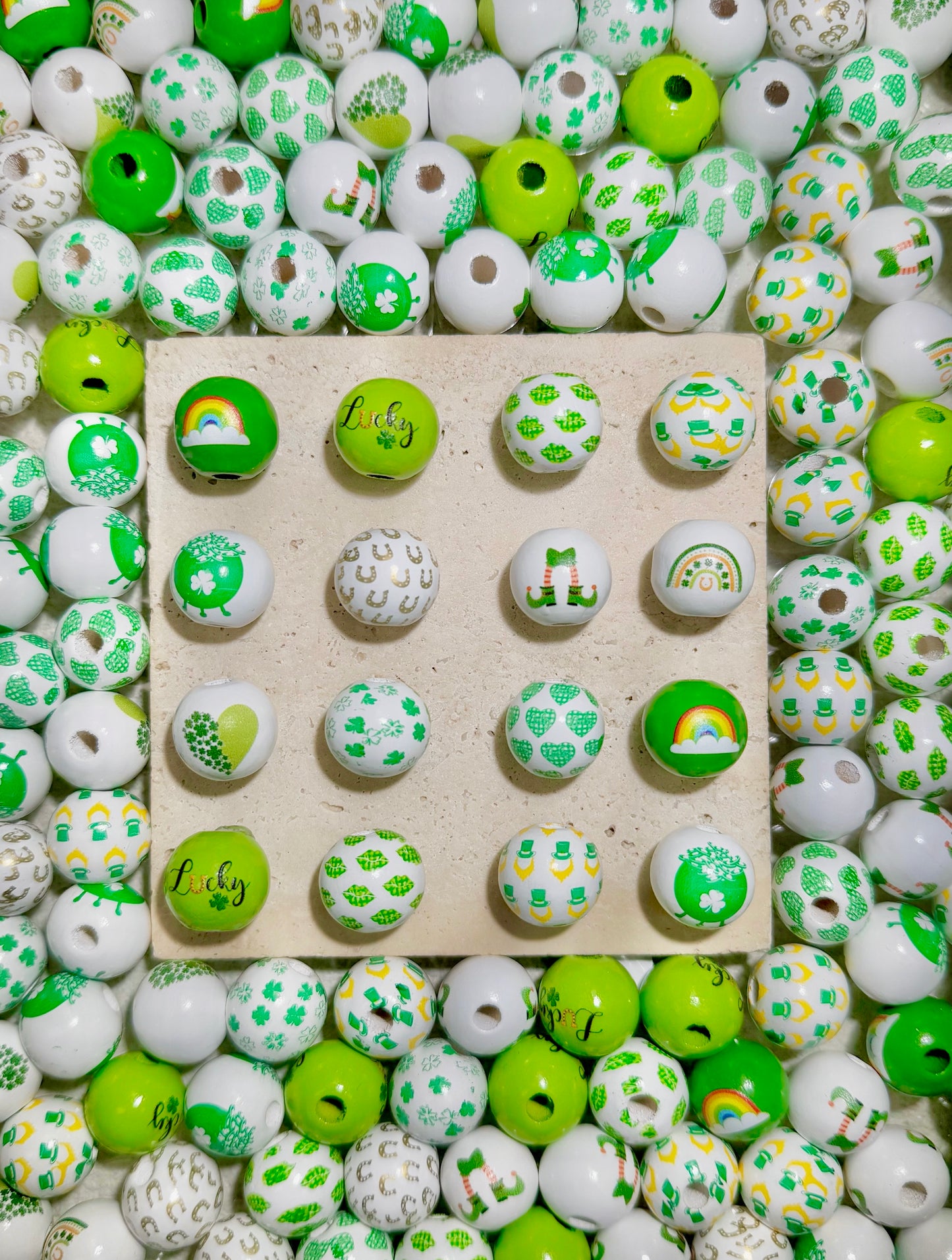 【Mardi Gras】Perles en bois de 16 mm, stylos/porte-clés/bracelets/couronnes à faire soi-même