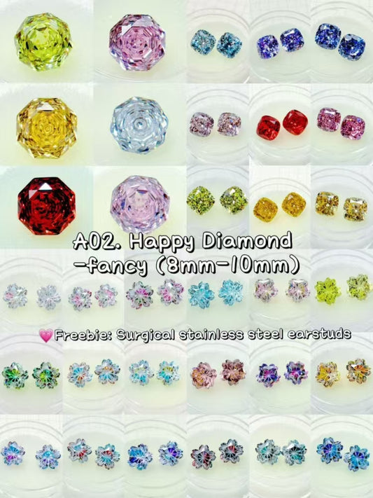 A02🔥【Happy Diamond】8mm/10mm Luxury Zircon Gem, free earstuds/pendant