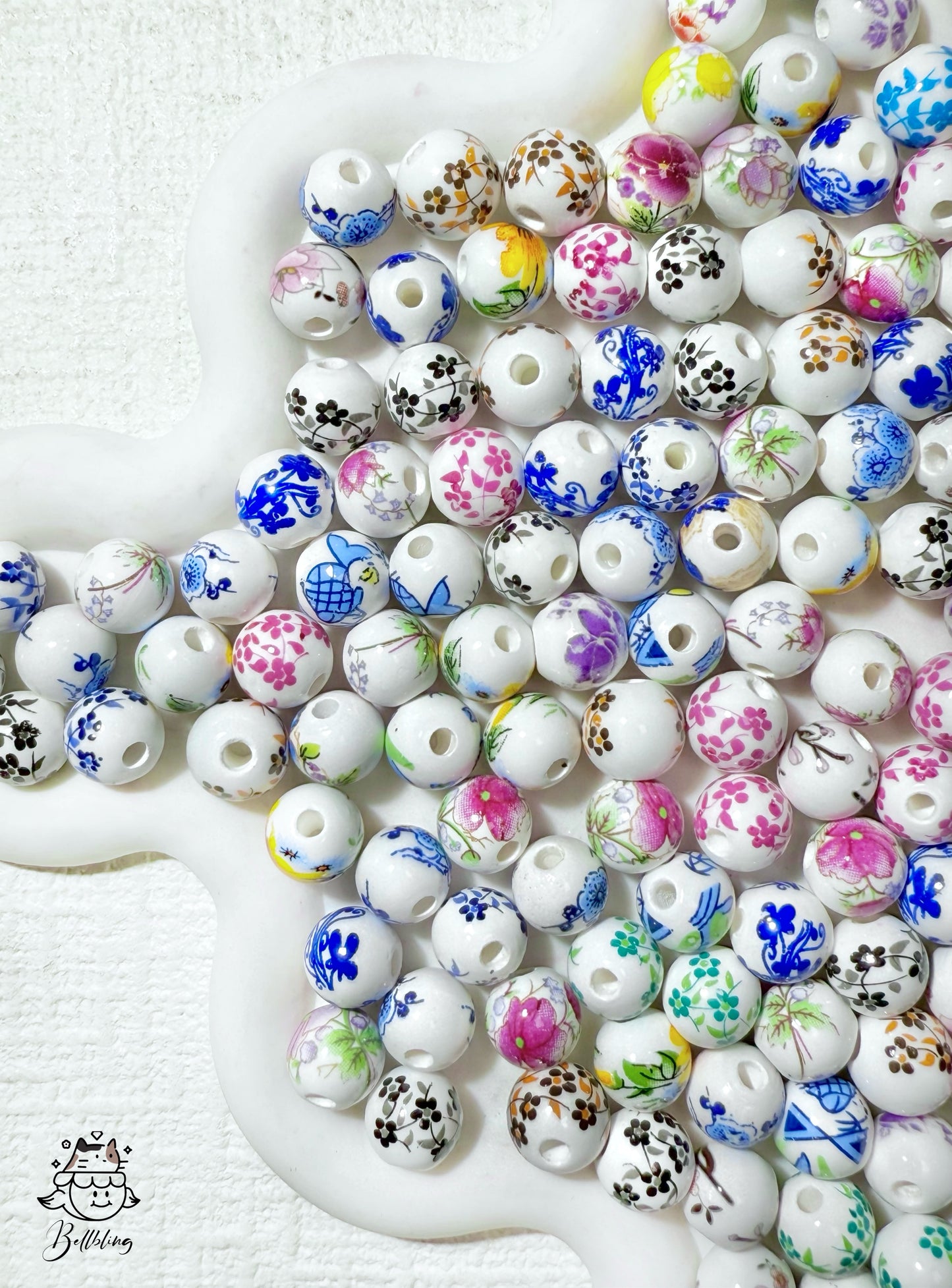 【Porcelain Flower】10mm delicate floral porcelain beads