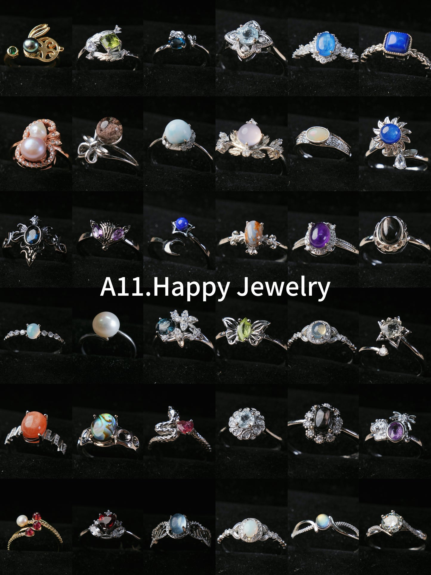 A11.NEW【Happy Jewelry】Natural Crystal Adjustable Rings, copper ring band with silver plated