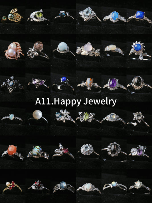 A11【Happy Jewelry】Natural Crystal Adjustable Rings, copper ring band with silver plated