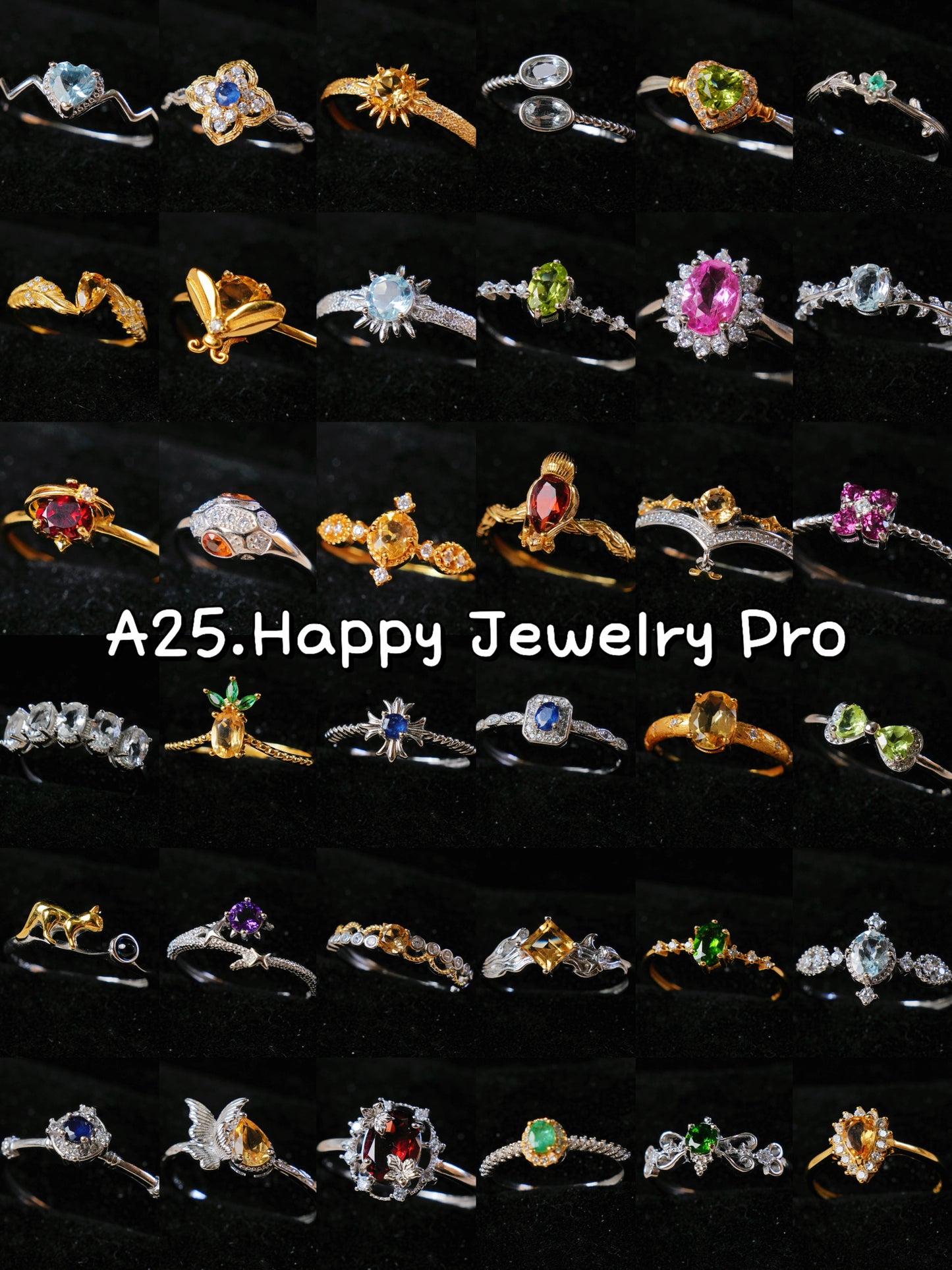 A25. NEW【happy jewelry pro】S925 Silver Natural Crystal Adjustable Rings, silver band with 18k gold plated