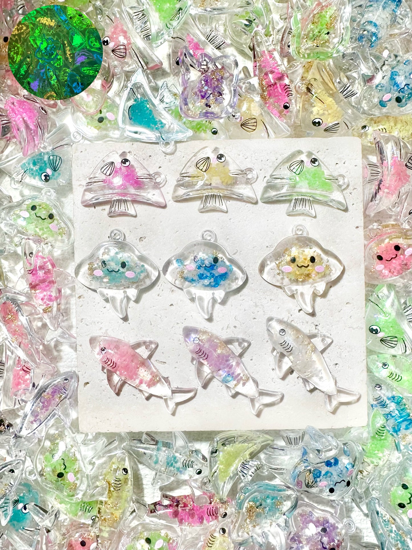 【Ocean Party】luminous turtle mermaid shell resin mix, diy, display