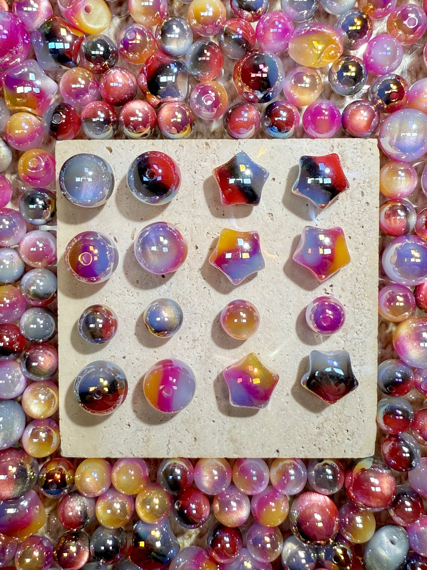 【Voie Lactée】Mélange de perles acryliques galaxie extra-brillantes, 16 mm (fabrication de couronnes, porte-clés, stylos, etc.)