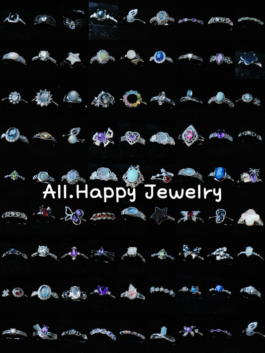 A11.NEW【Happy Jewelry】Natural Crystal Adjustable Rings, copper ring band with silver plated