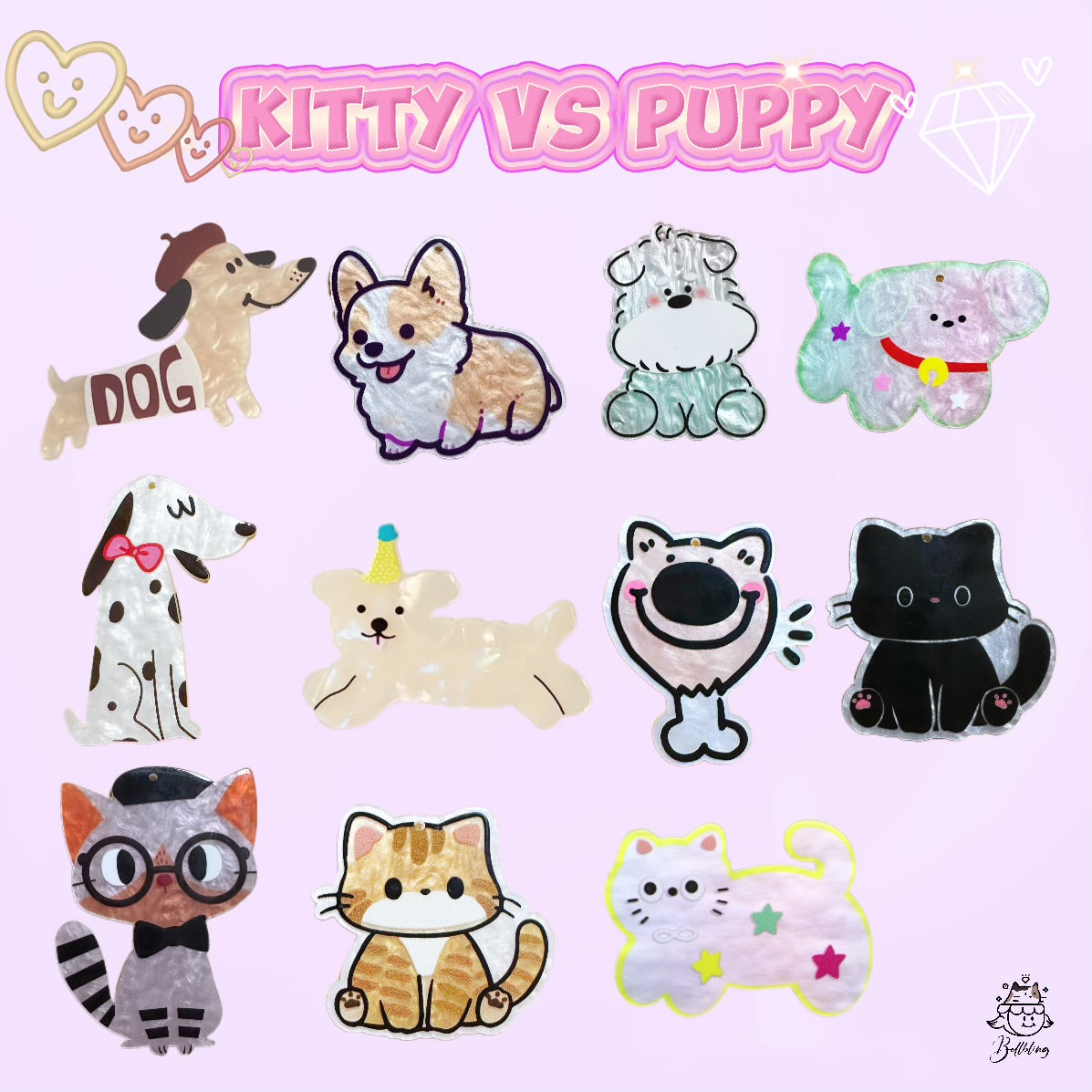 【Kitty VS Puppy】Drilled kitty&puppy acrylics,  earrings, keychains