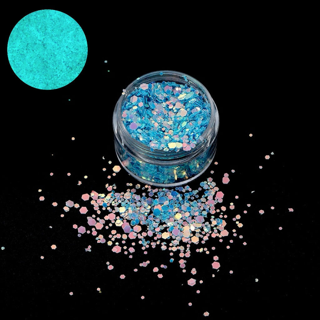 【Lumi Fly】luminous glitter 1.5mm, resin mix, diy, display