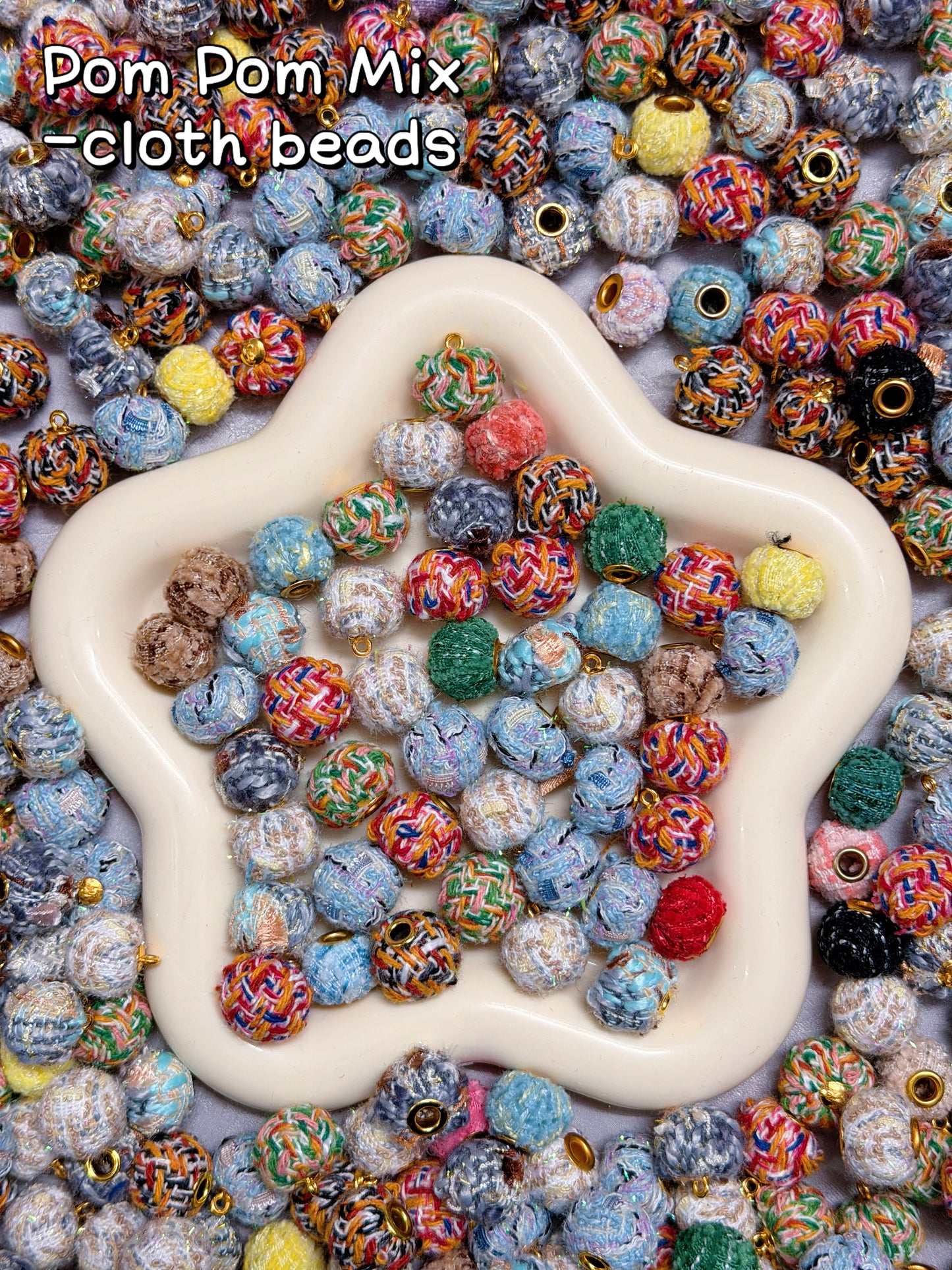 【Pom Pom Mix】11mm-16mm fabric beads mixes