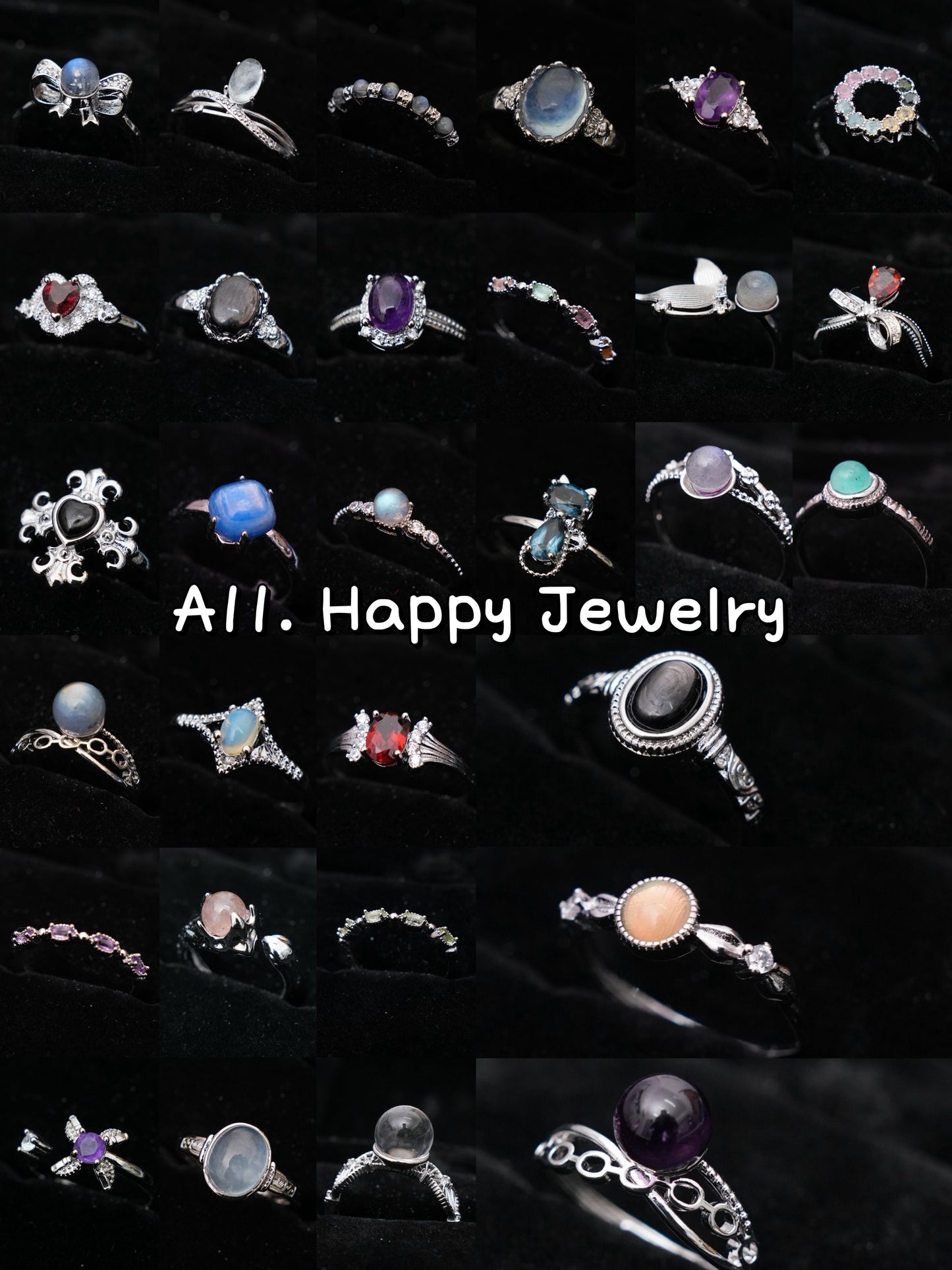 A11.NEW【Happy Jewelry】Natural Crystal Adjustable Rings, copper ring band with silver plated