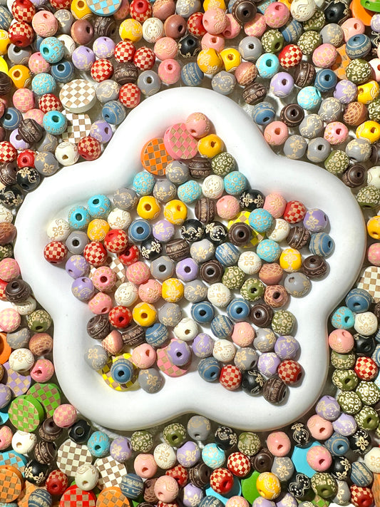 【Bohemian Palette】laser-marked intricate 8mm wood beads, diy pens/keychain/bracelet/wreath