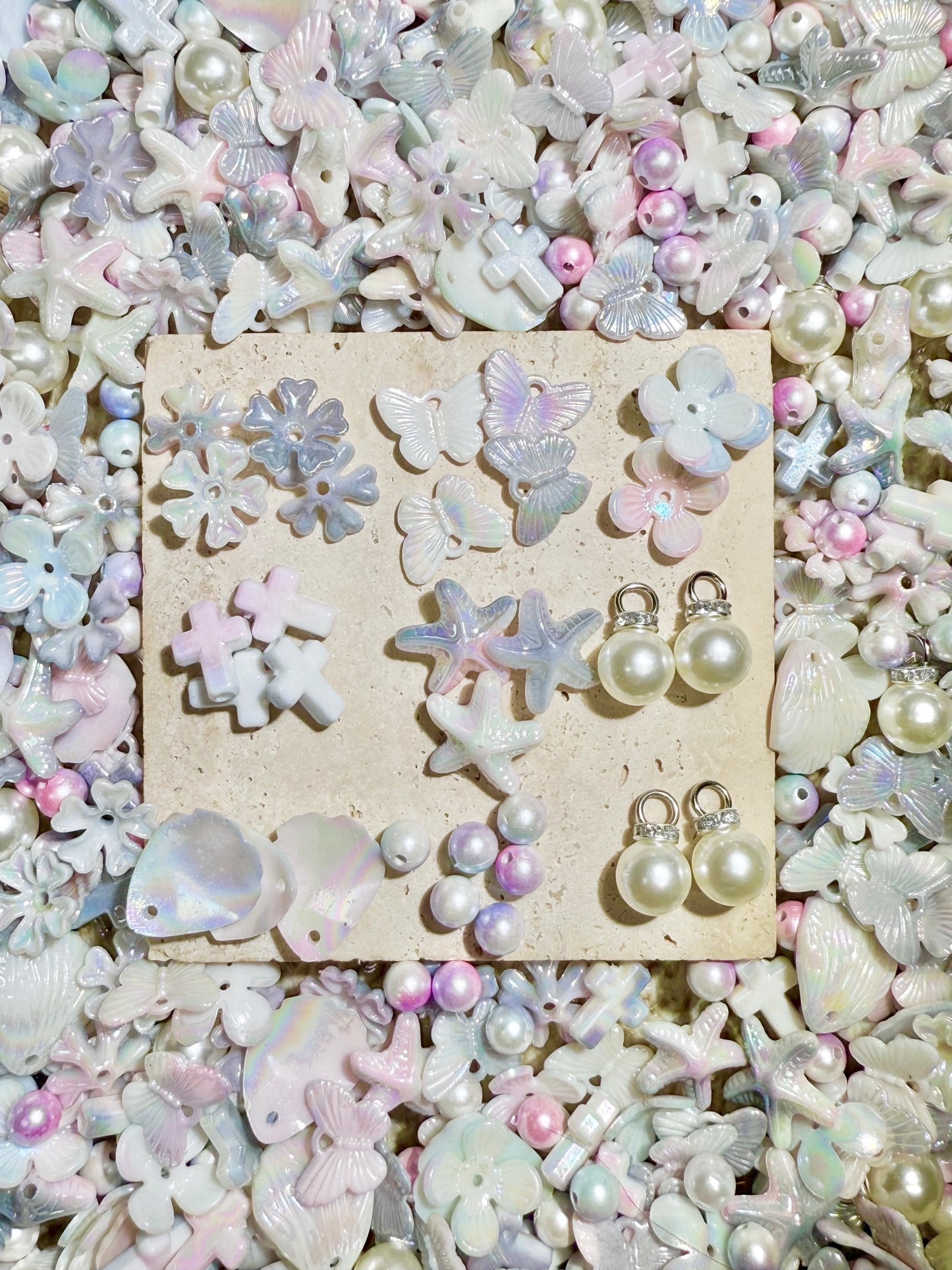 【Flora Sea】Mix Drilled Acrylics pearl/petal/butterfly/starfish/cross for bracelet, necklace, wreath, keychain, display, hairpin etc