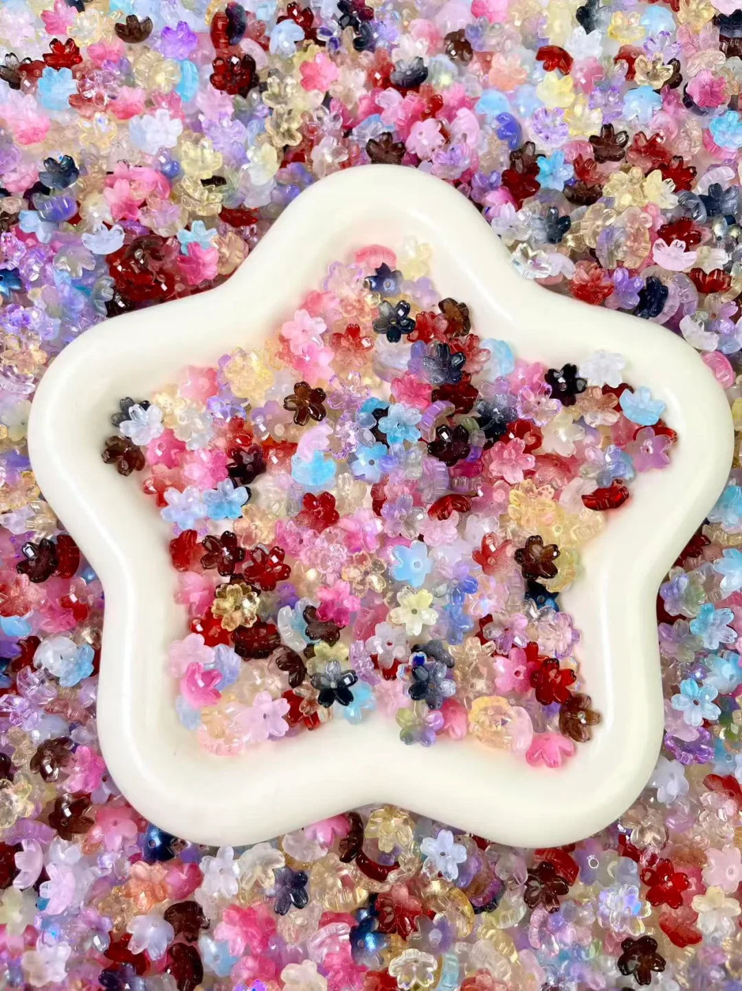 【Icy Flower】 Exquisite glass flower petal charms, bracelet/keychain supplies