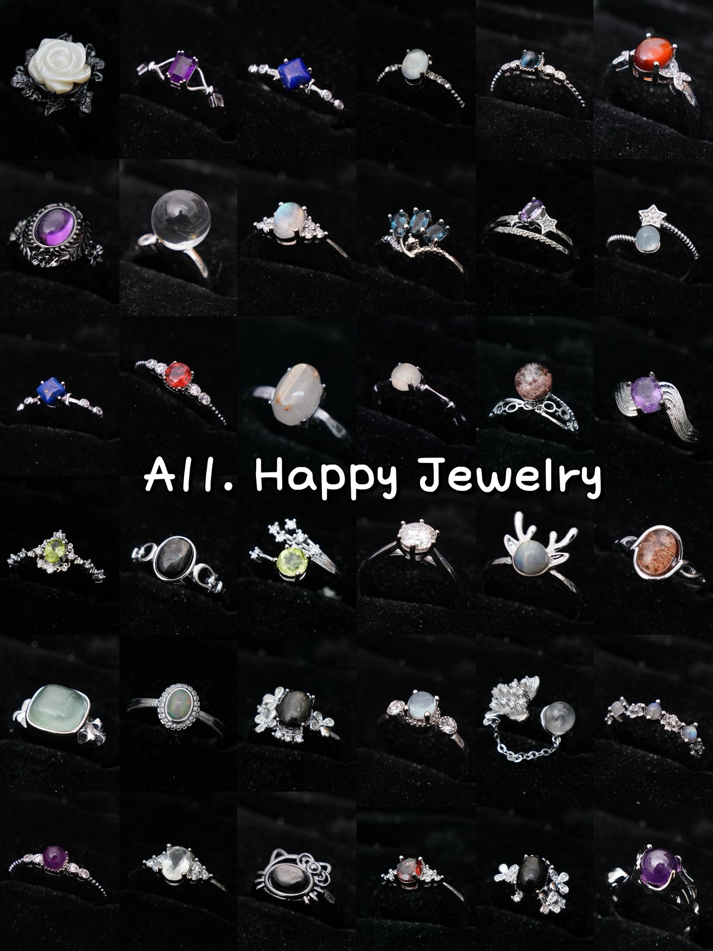 A11.NEW【Happy Jewelry】Natural Crystal Adjustable Rings, copper ring band with silver plated