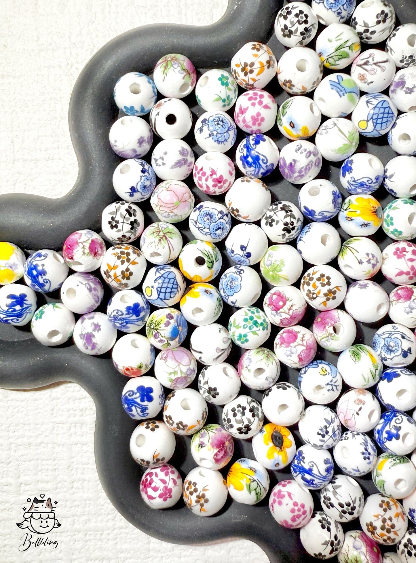 【Porcelain Flower】10mm delicate floral porcelain beads