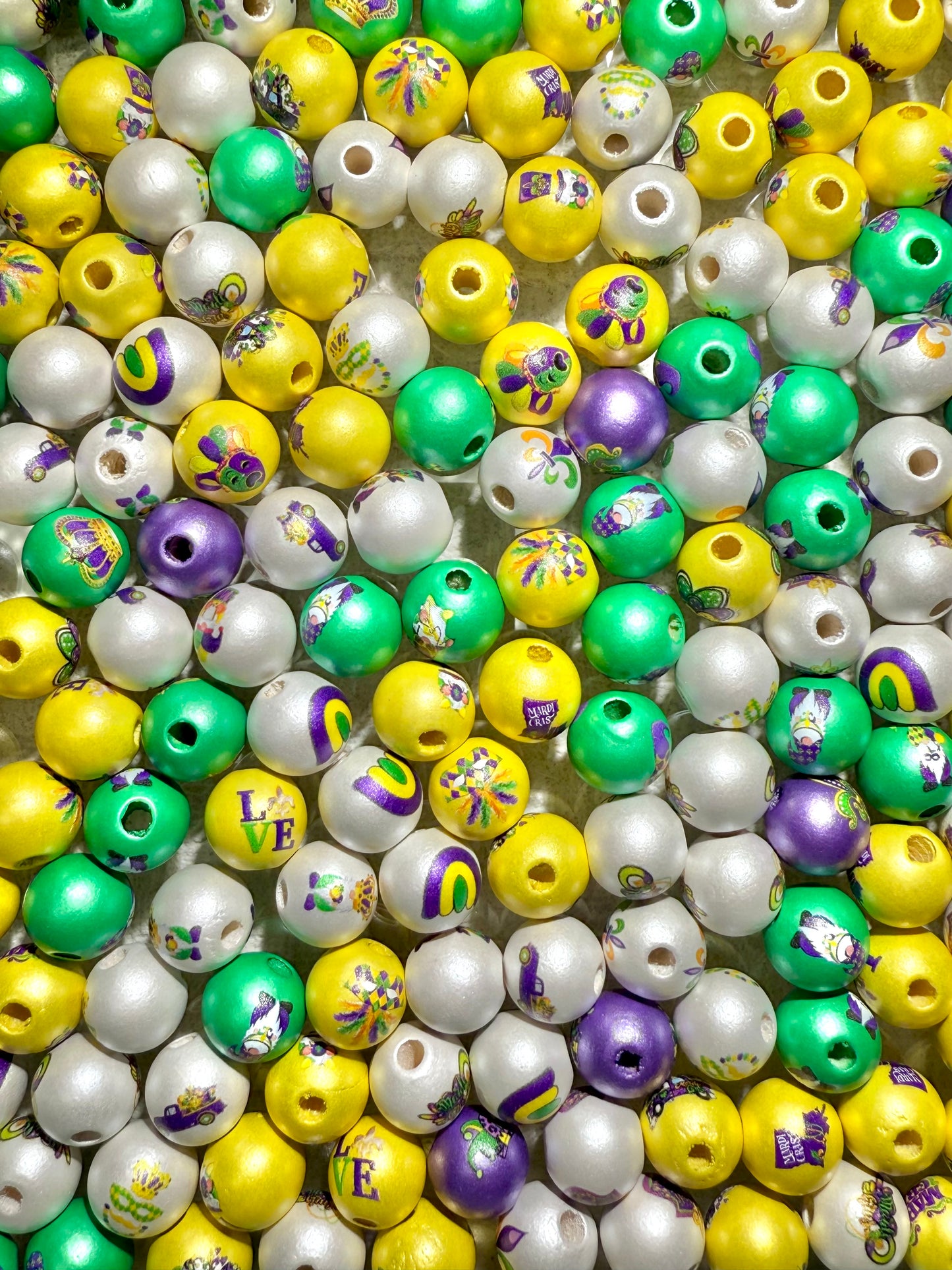 【Mardi Gras】Perles en bois de 16 mm, stylos/porte-clés/bracelets/couronnes à faire soi-même