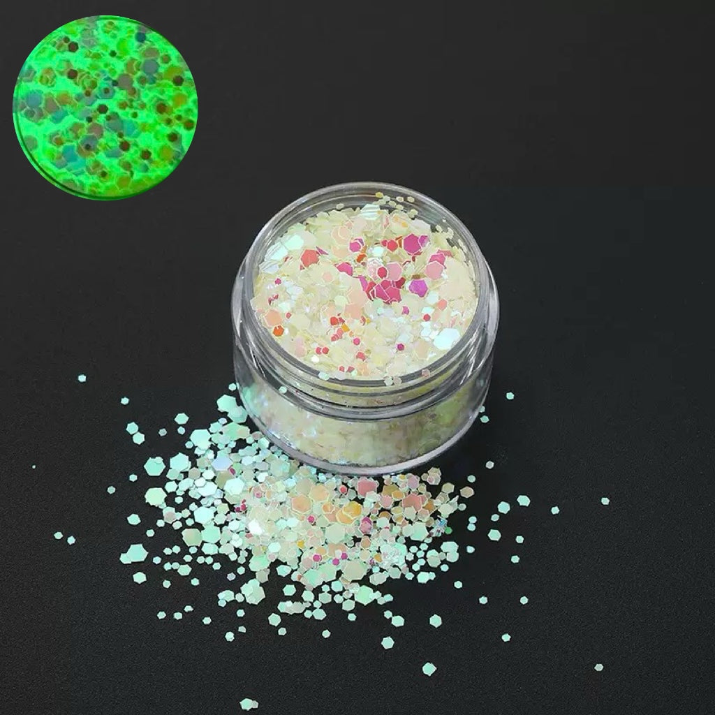 【Lumi Fly】luminous glitter 1.5mm, resin mix, diy, display