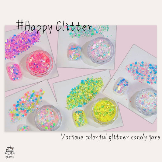 A001【Live's Game-Happy Glitter】Rare Stock, various colorful glitter candy jar, for nails/snowball tumbler/resin making etc