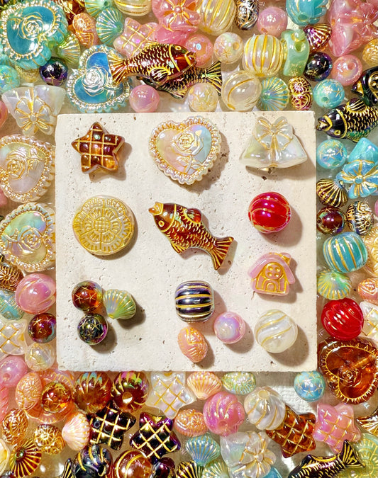 【Love Palace】 Mélange de perles acryliques peintes en or de luxe, 16 mm (fabrication de couronnes, porte-clés, stylos, etc.)