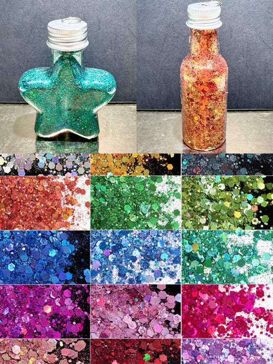 A001.NEW【Happy Glitter PRO】GIANT 50ml various colorful glitter candy jar, for nails/snowball tumbler/resin making etc