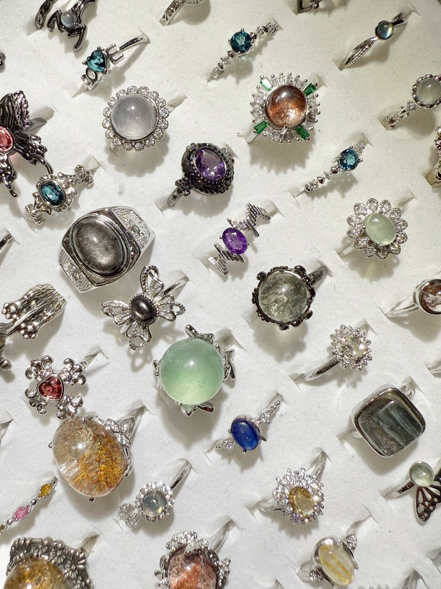 【Happy Jewelry】Natural Crystal Adjustable Rings, copper ring band with silver plated