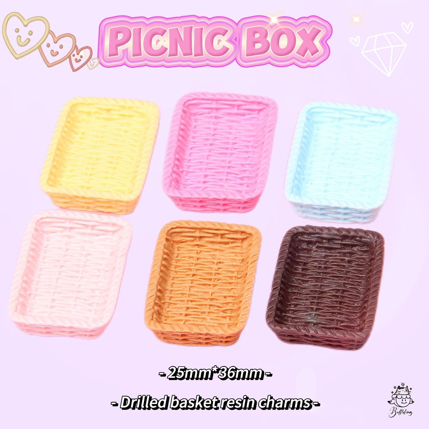 【Picnic Box】drilled basket resin charms, fridge magnets/hairpin/keyhain/doll house