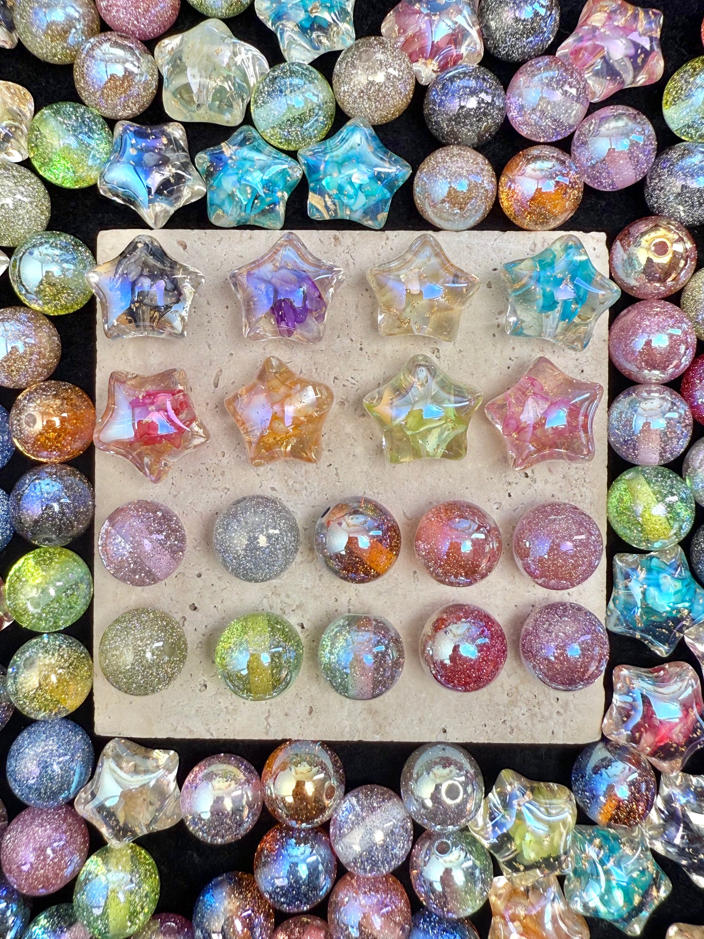 【Voie Lactée】Mélange de perles acryliques galaxie extra-brillantes, 16 mm (fabrication de couronnes, porte-clés, stylos, etc.)