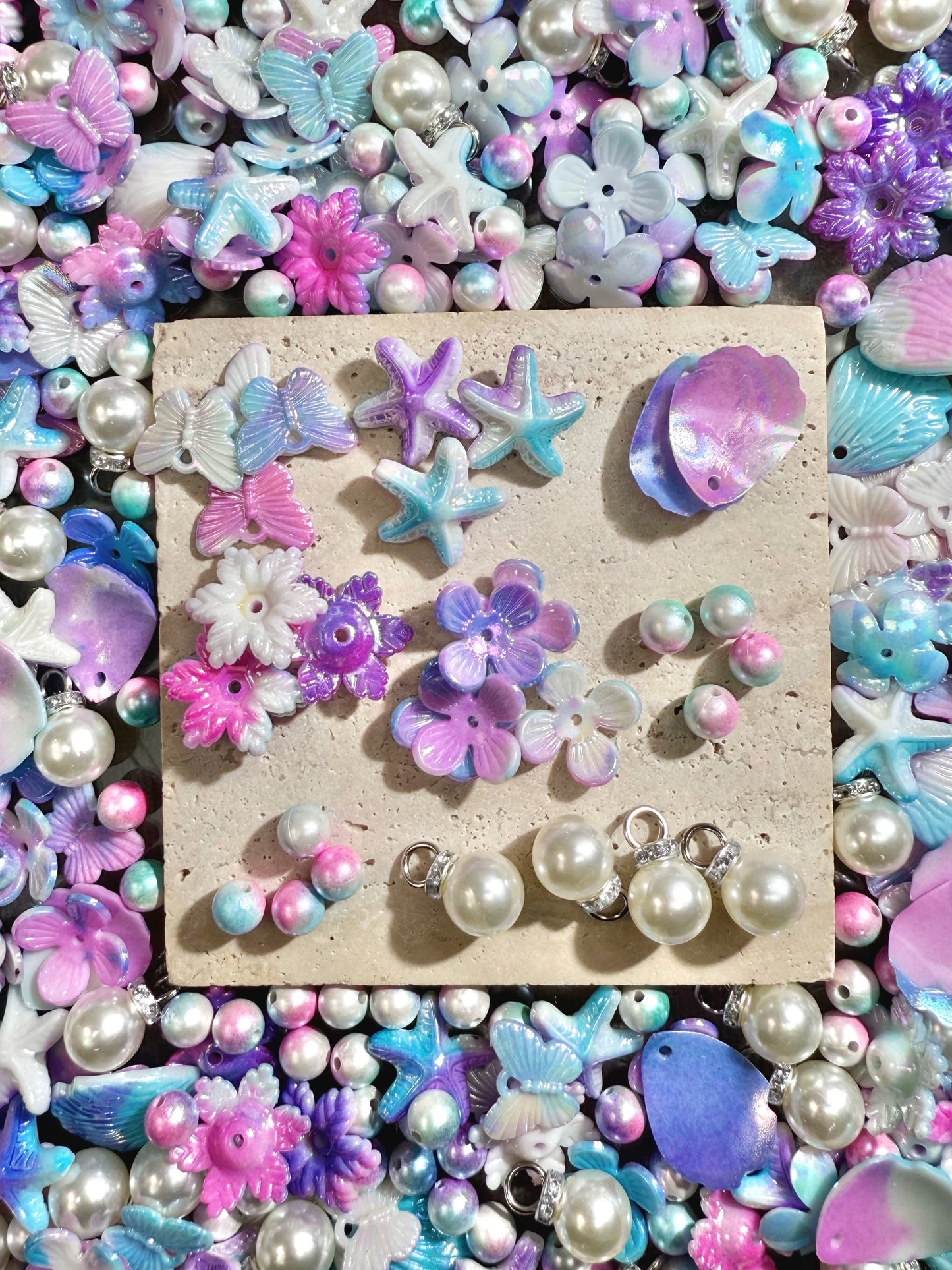 【Flora Sea】Mix Drilled Acrylics pearl/petal/butterfly/starfish/cross for bracelet, necklace, wreath, keychain, display, hairpin etc