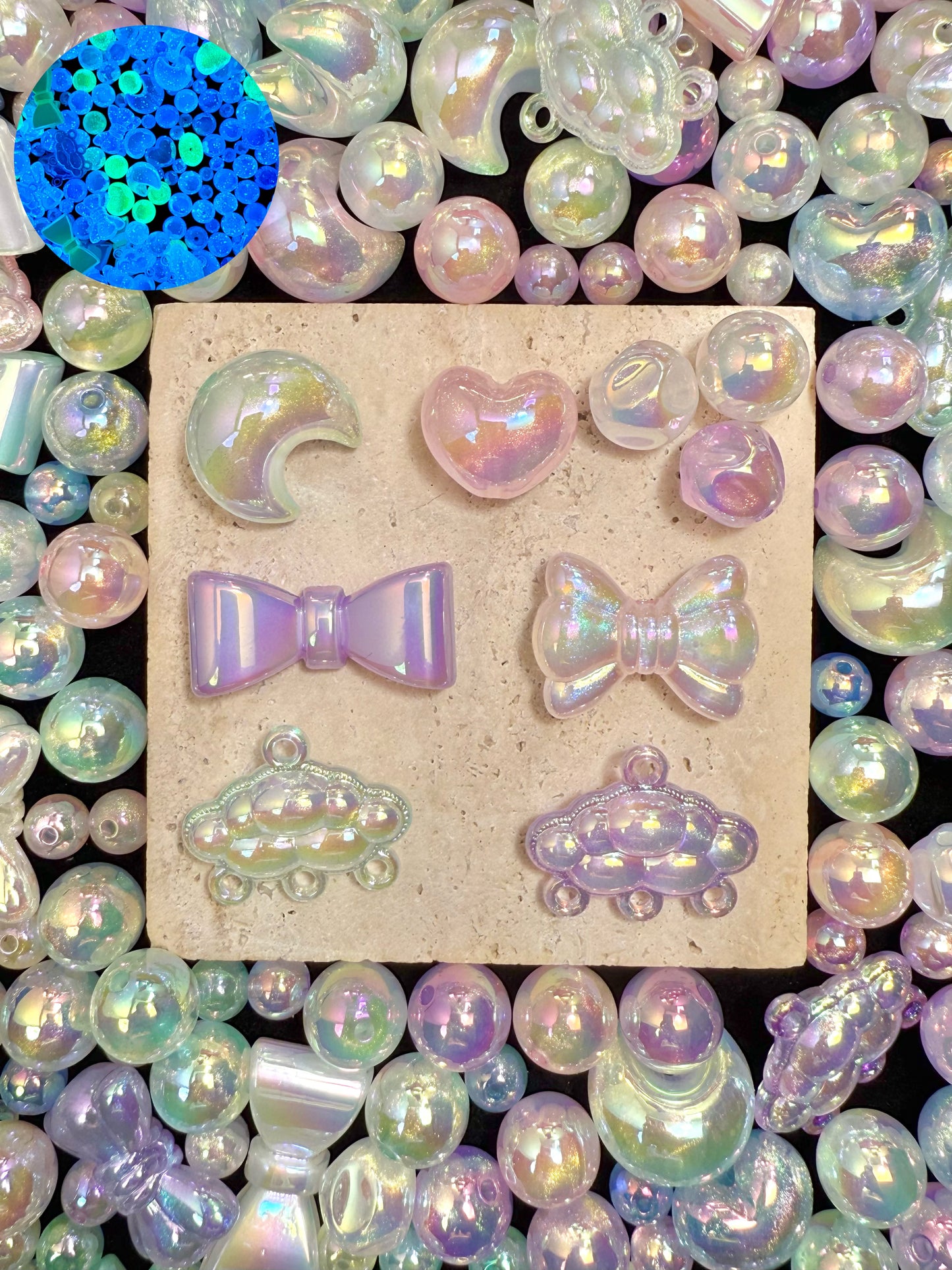 【Foire d'été】Perles acycliques lumineuses crémeuses : canapé, ours, cœur, nœuds papillon, fromage