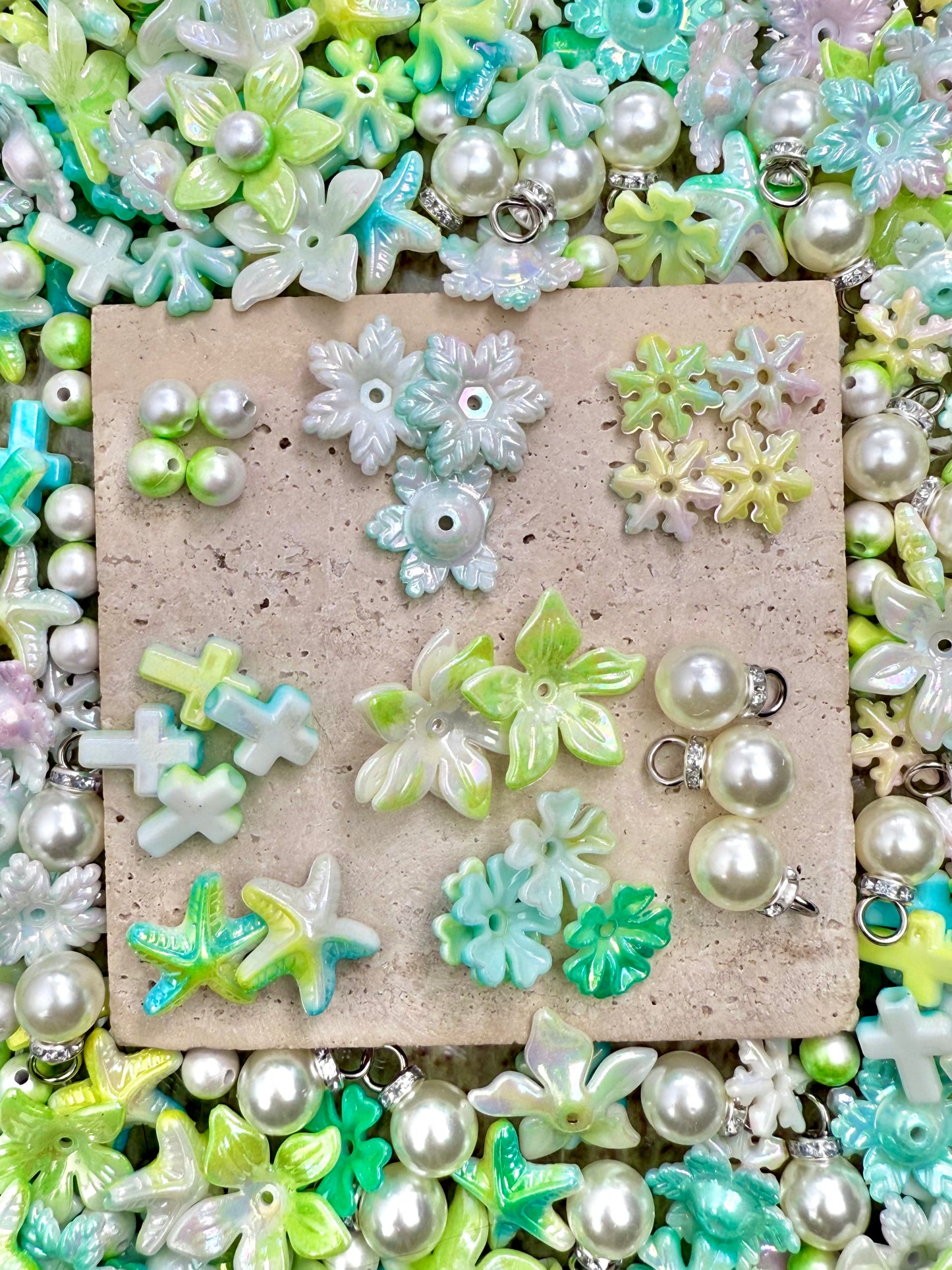 【Flora Sea】Mix Drilled Acrylics pearl/petal/butterfly/starfish/cross for bracelet, necklace, wreath, keychain, display, hairpin etc