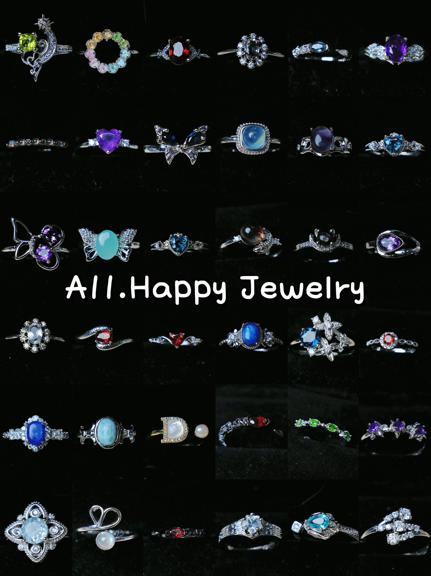 A11.NEW【Happy Jewelry】Natural Crystal Adjustable Rings, copper ring band with silver plated