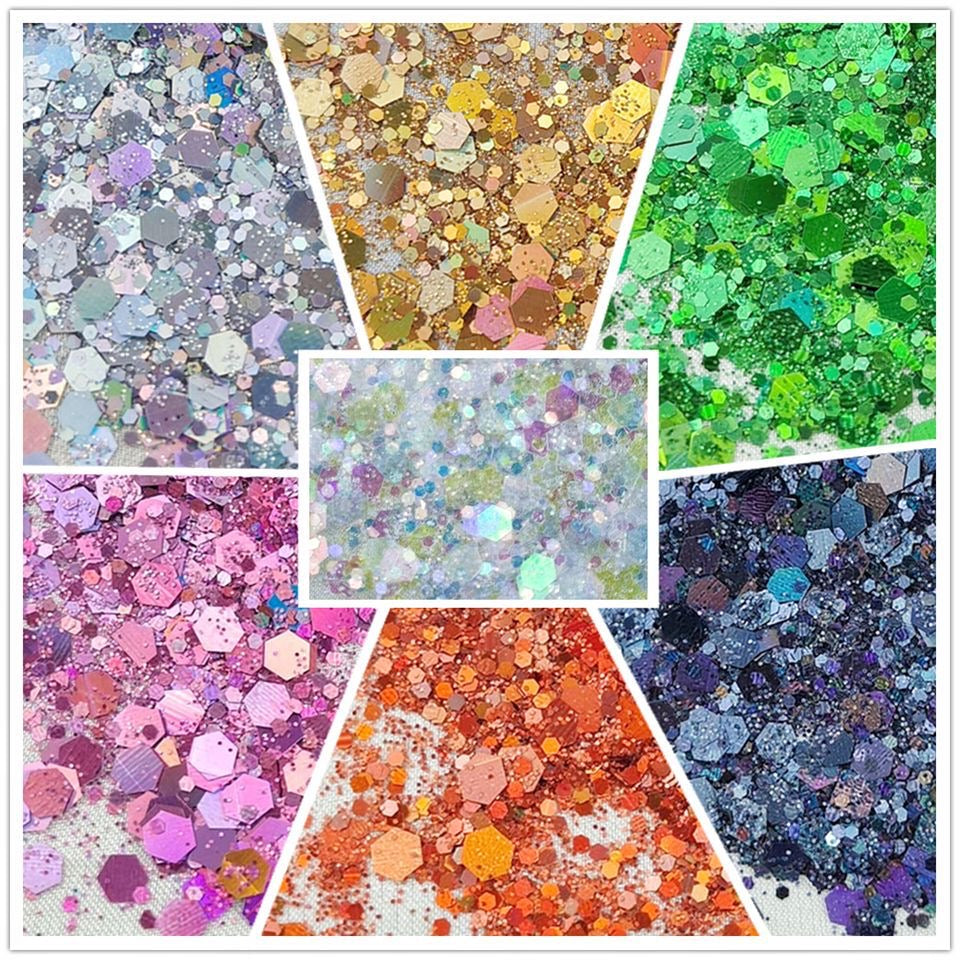 A001.NEW【Happy Glitter PRO】GIANT 50ml various colorful glitter candy jar, for nails/snowball tumbler/resin making etc