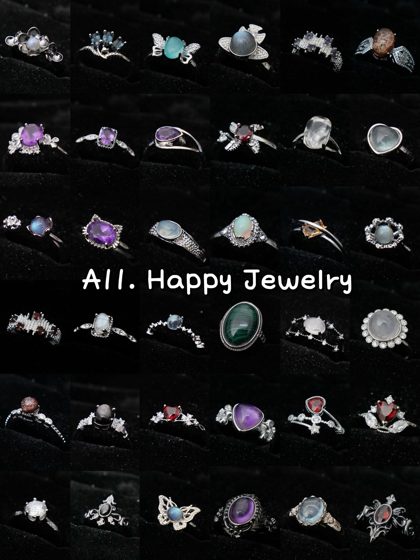 A11.NEW【Happy Jewelry】Natural Crystal Adjustable Rings, copper ring band with silver plated